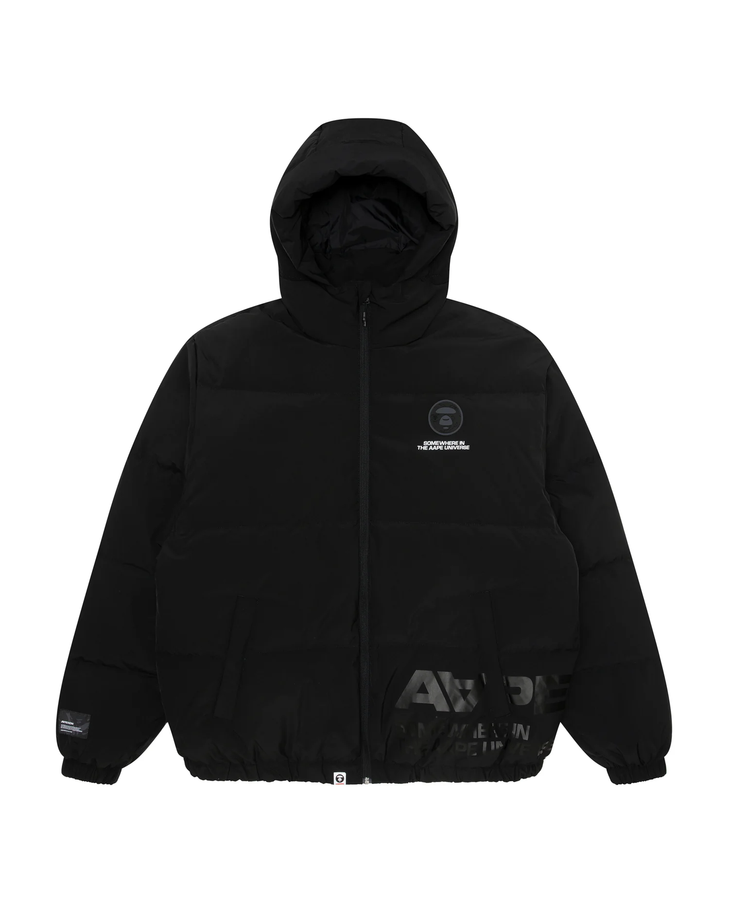 Moonface patch hooded down jacket