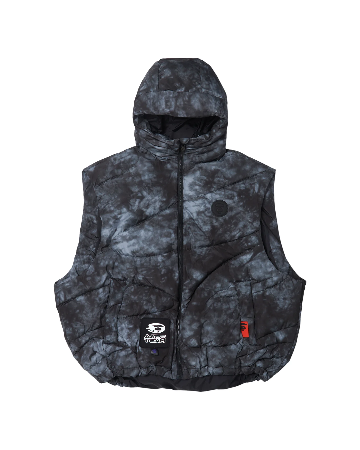 Moonface patch tie-dye down vest