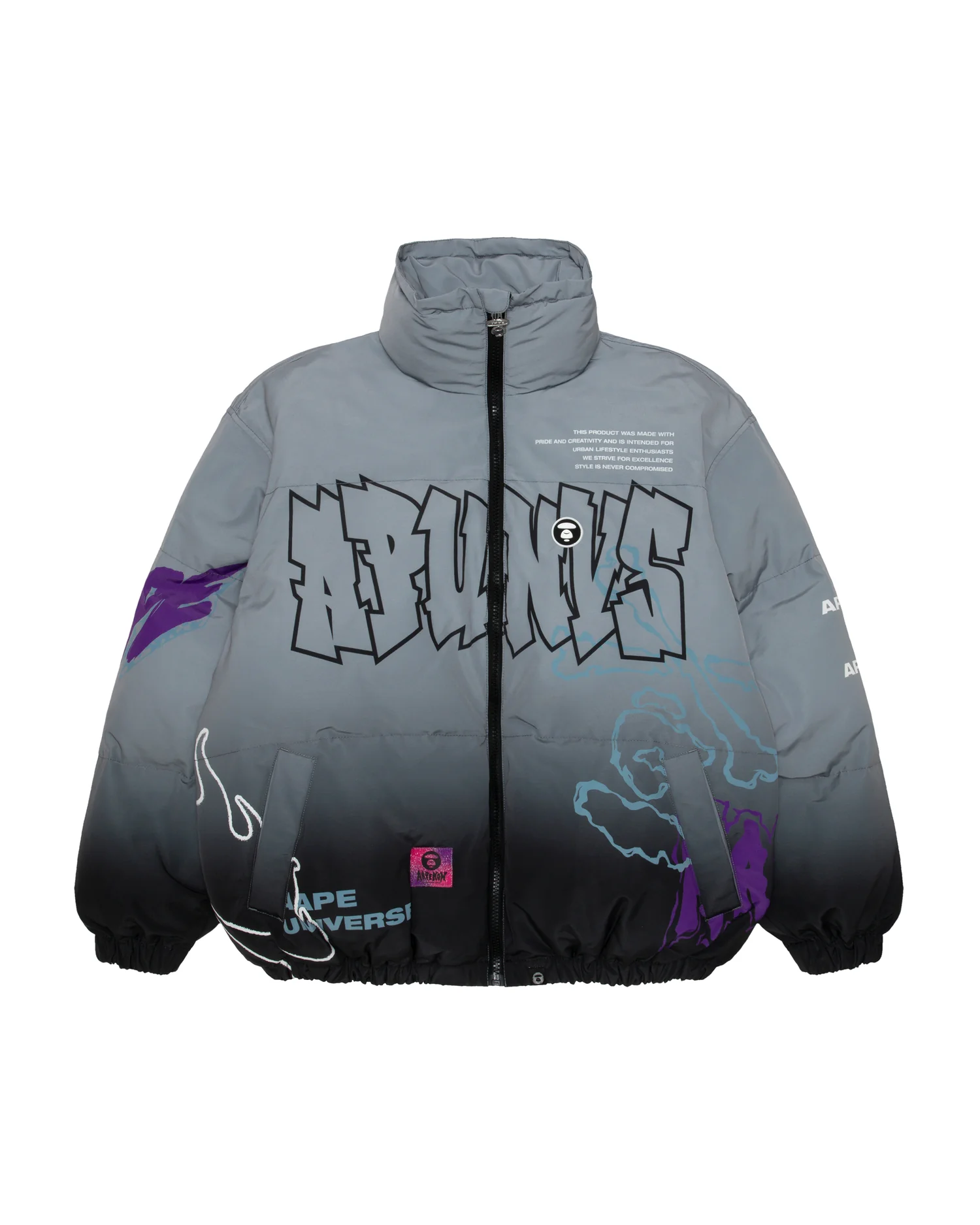 Moonface gradient graphics down jacket