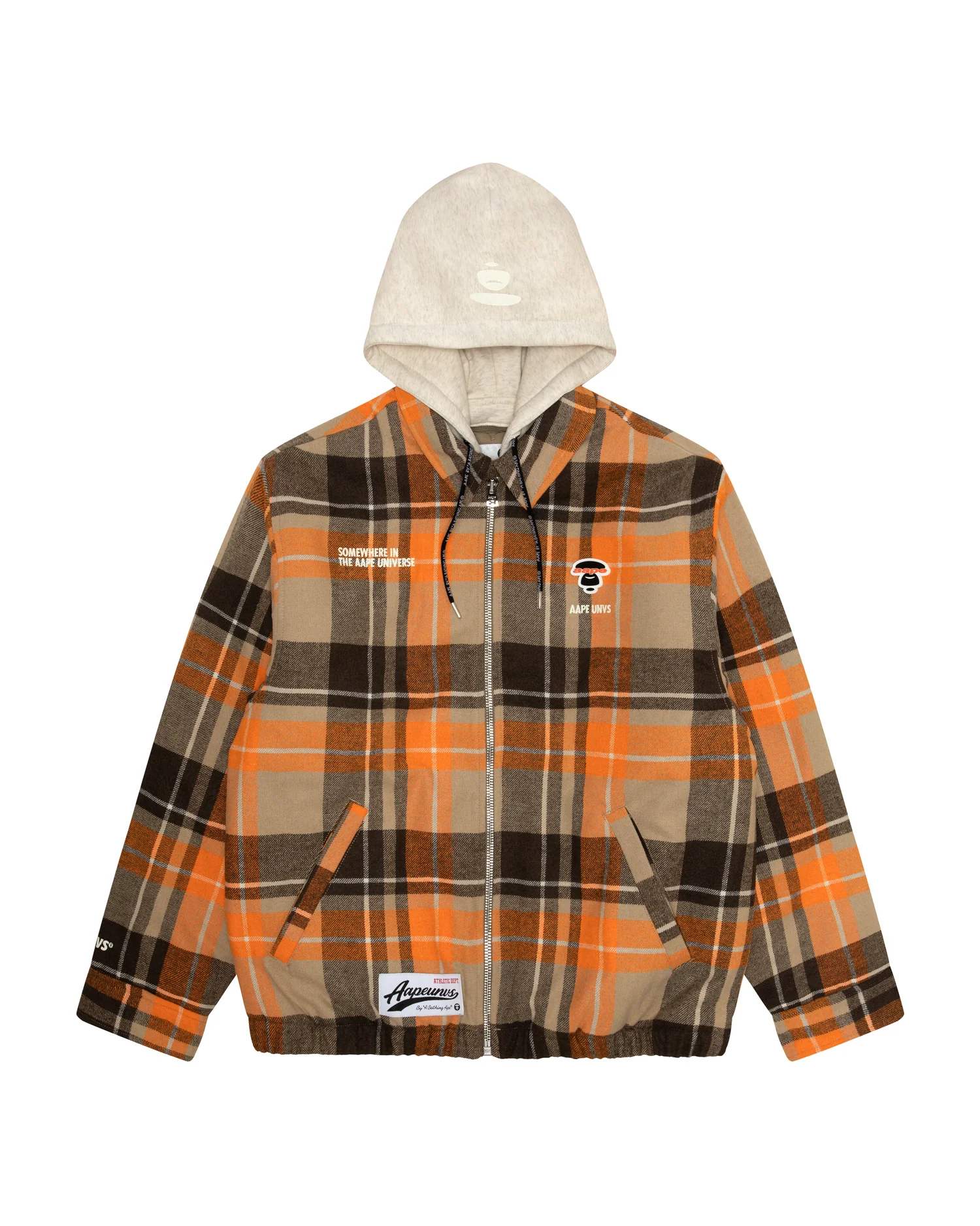 Moonface patch plaid zip hoodie