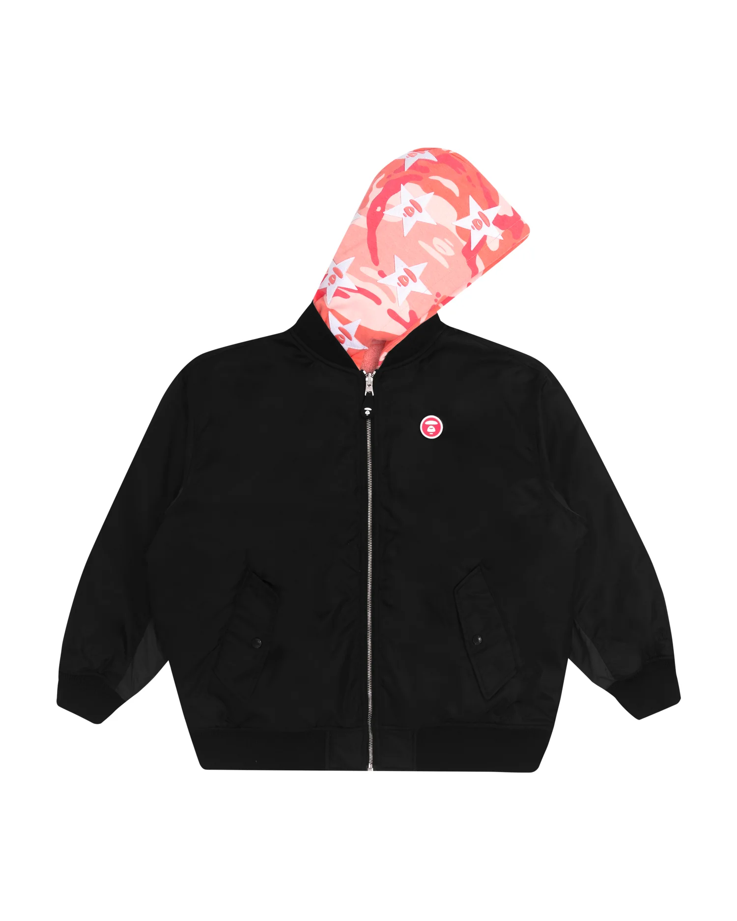 Reversible hooded bomber jacket