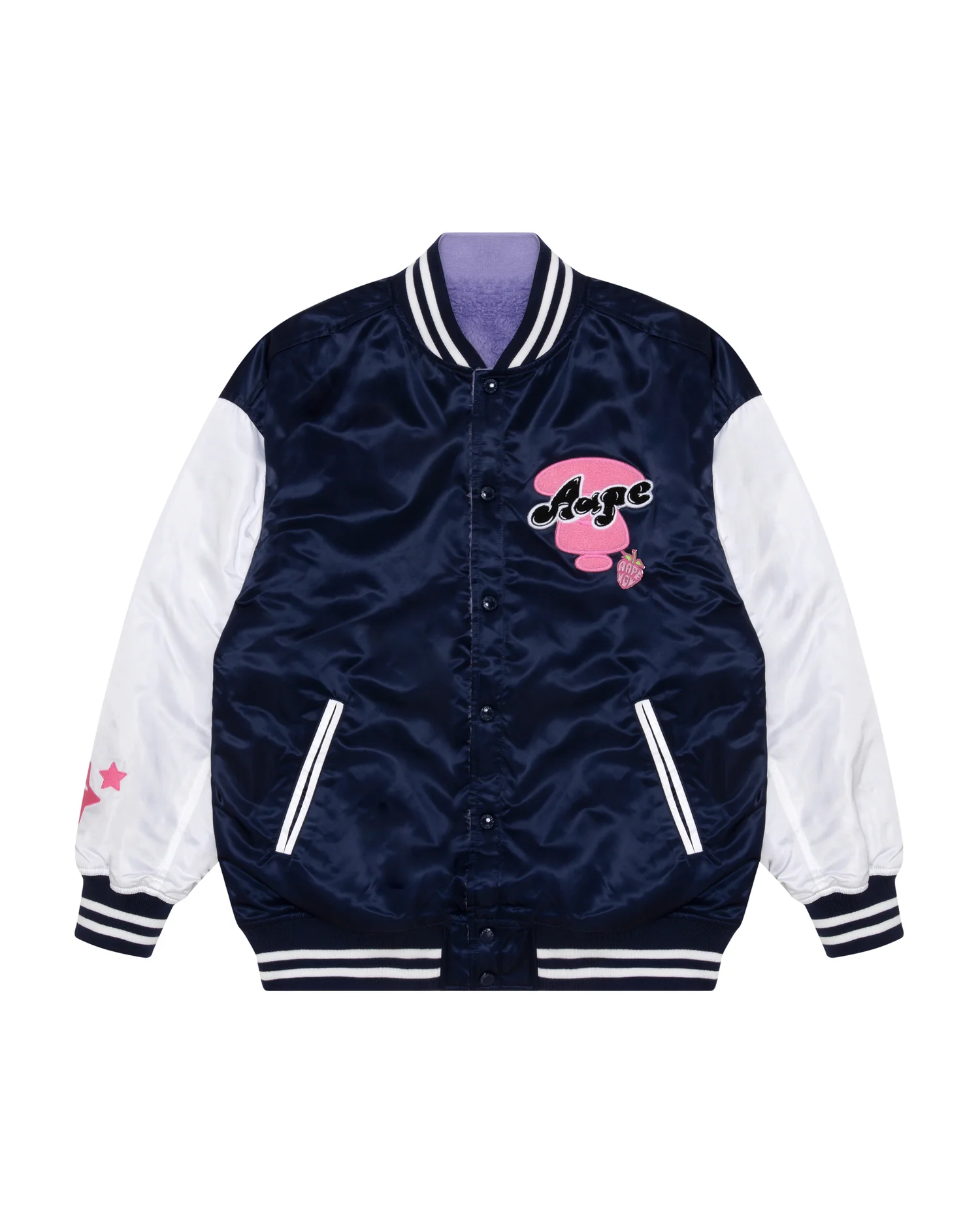 Moonface reversible fleece relaxed baseball jacket