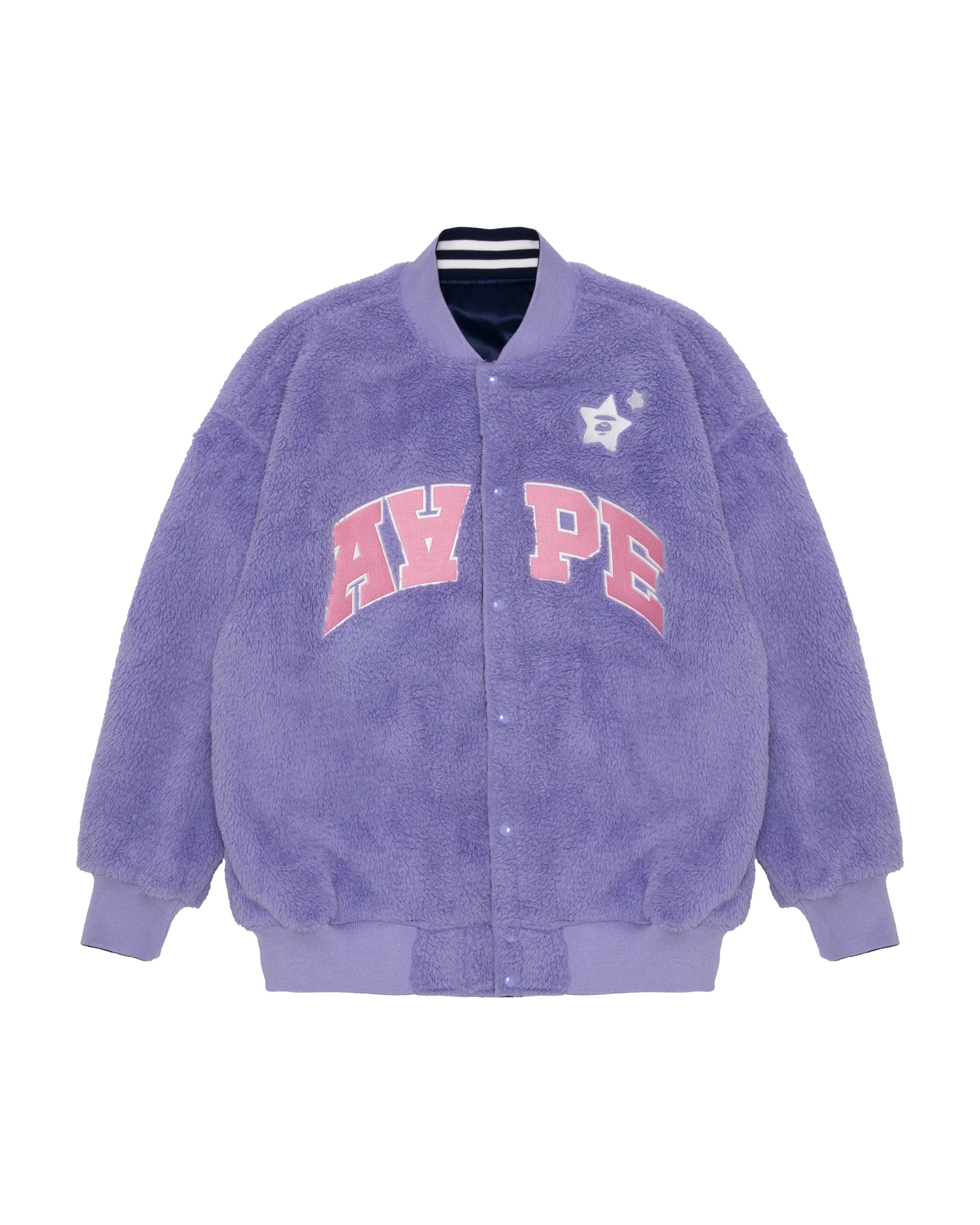 Moonface reversible fleece relaxed baseball jacket - Image 3