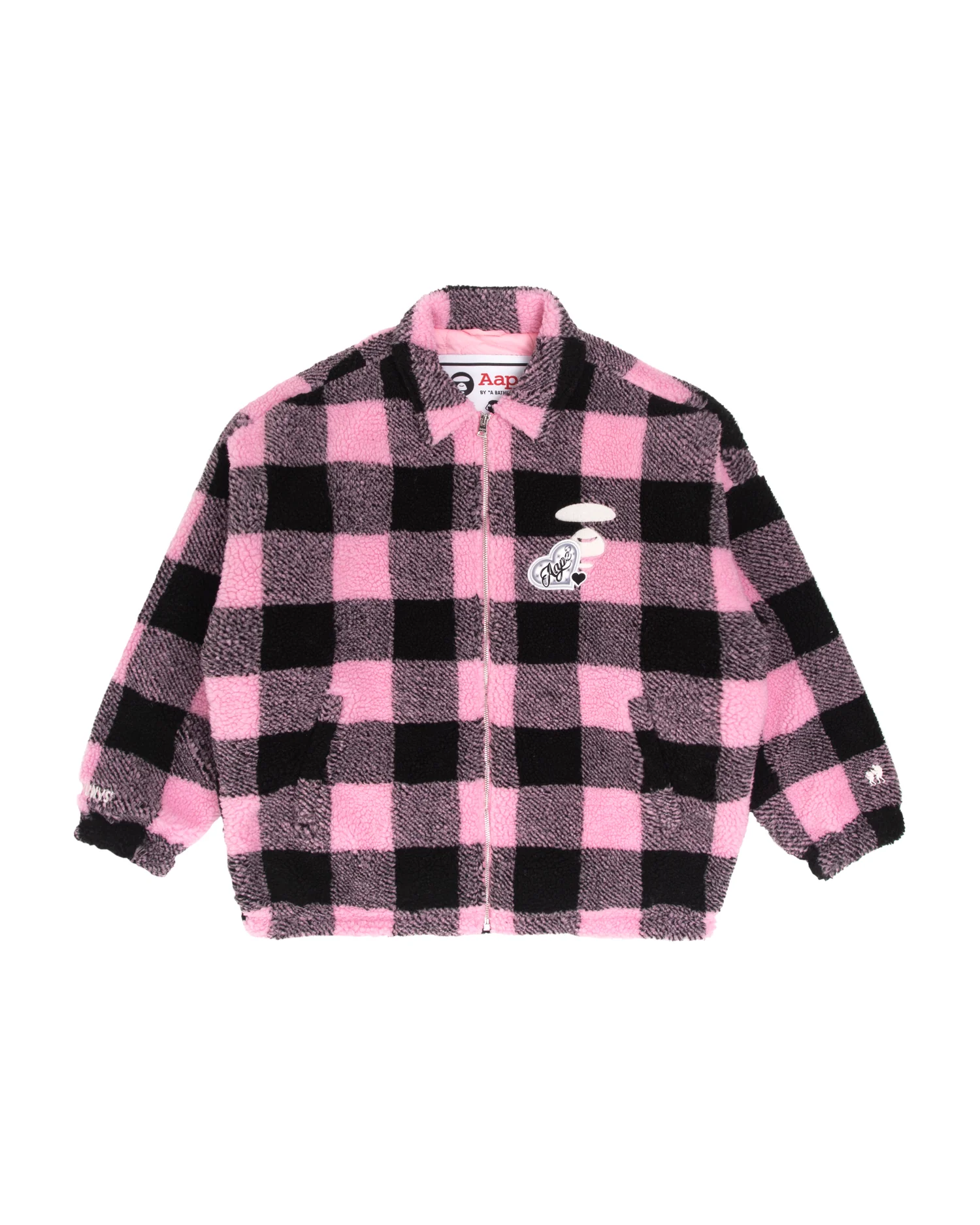 Moonface plaid fleece zip jacket