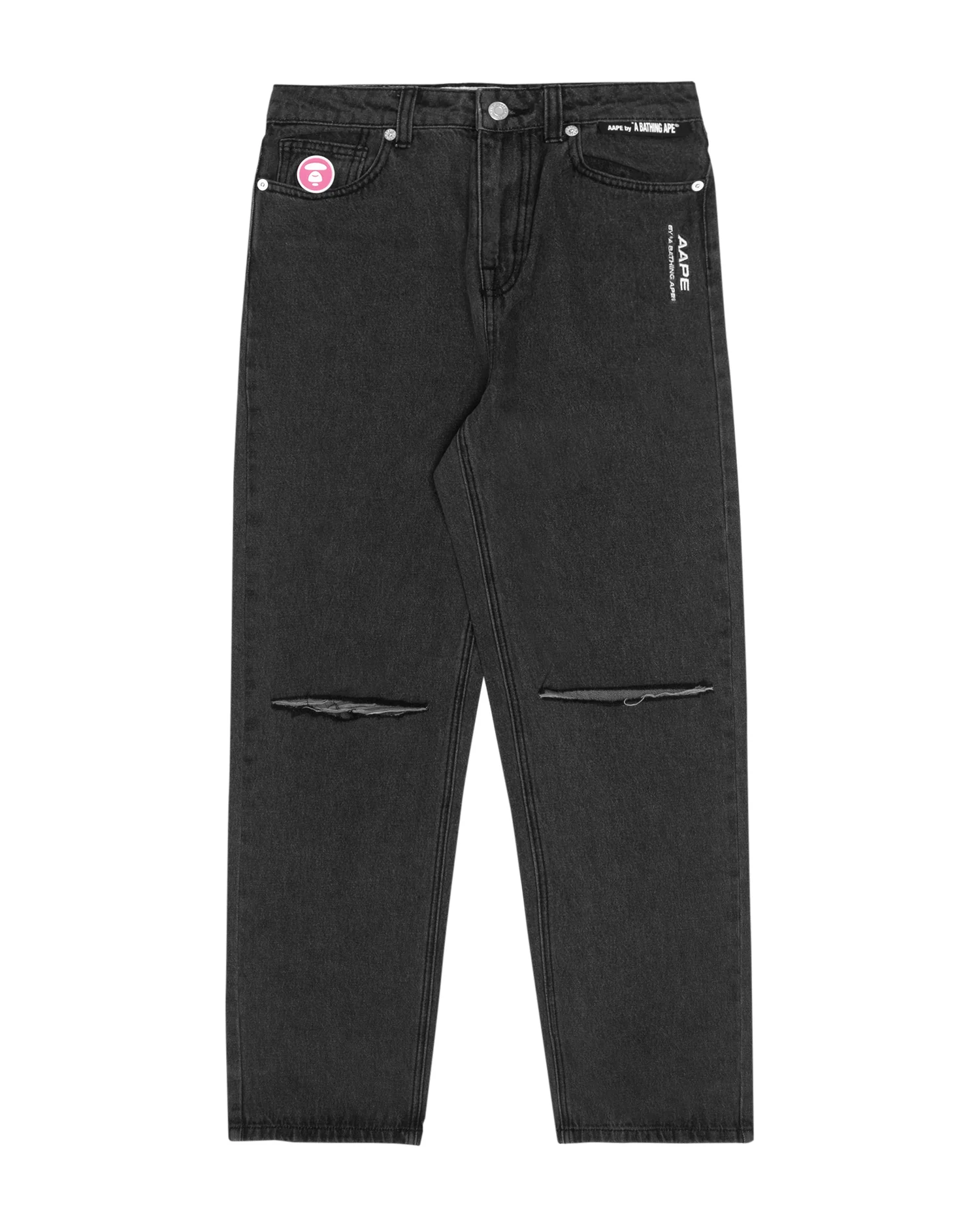 Moonface patch distressed jeans