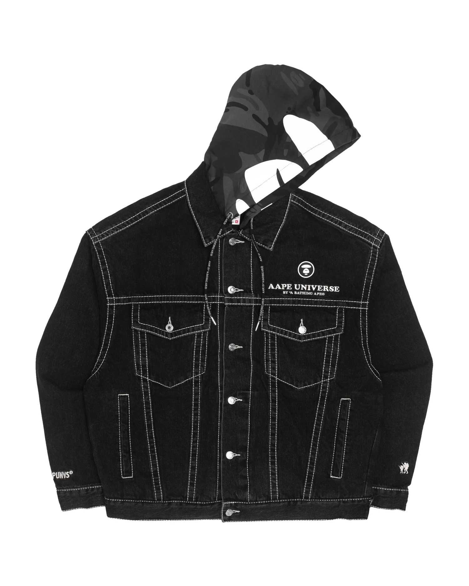 Moonface panelled hooded denim jacket