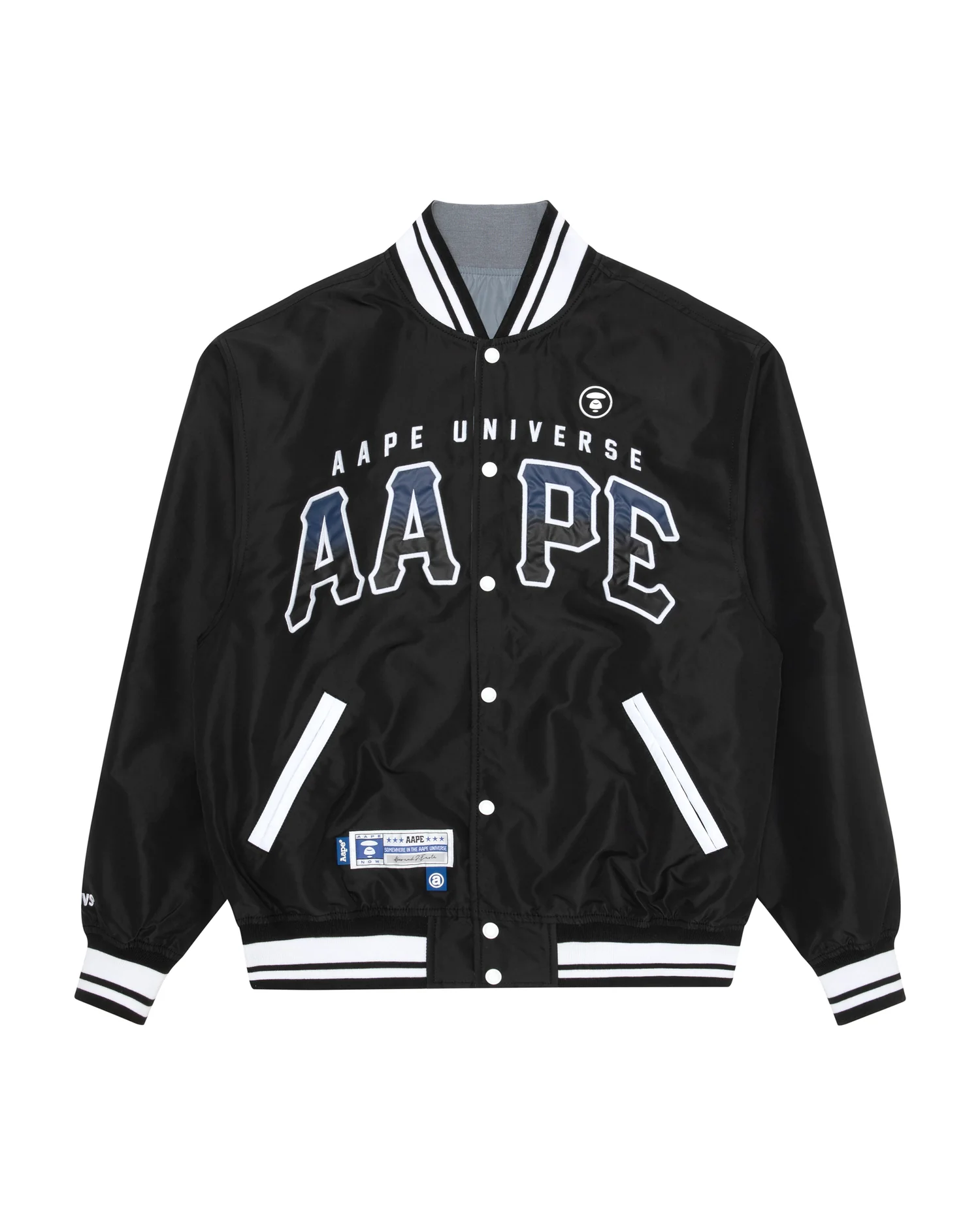 Moonface patch reversible baseball jacket