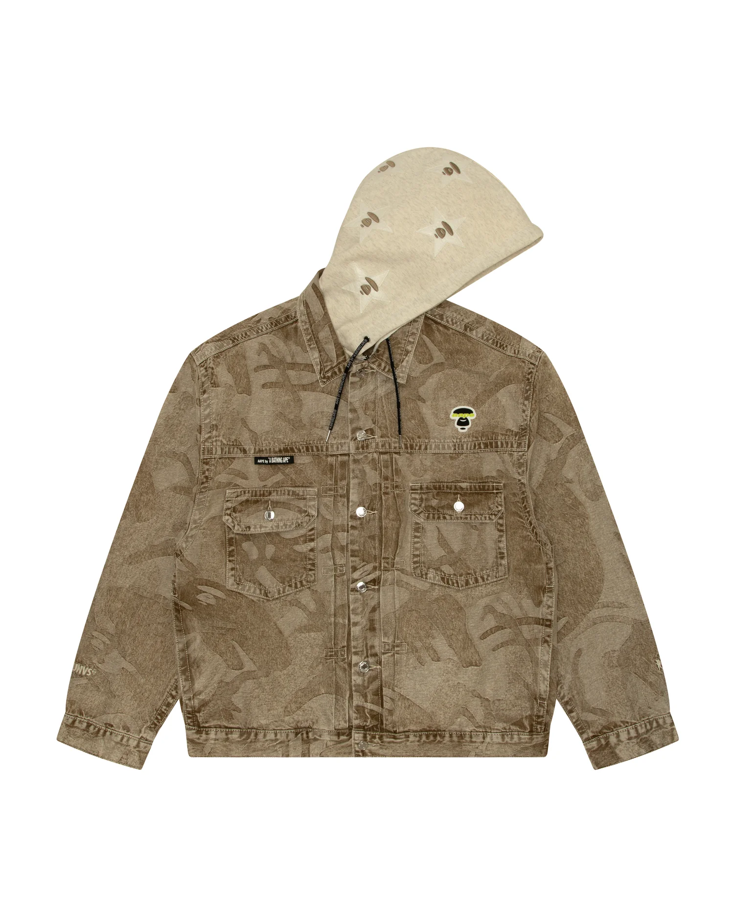 Moonface panelled hooded denim jacket