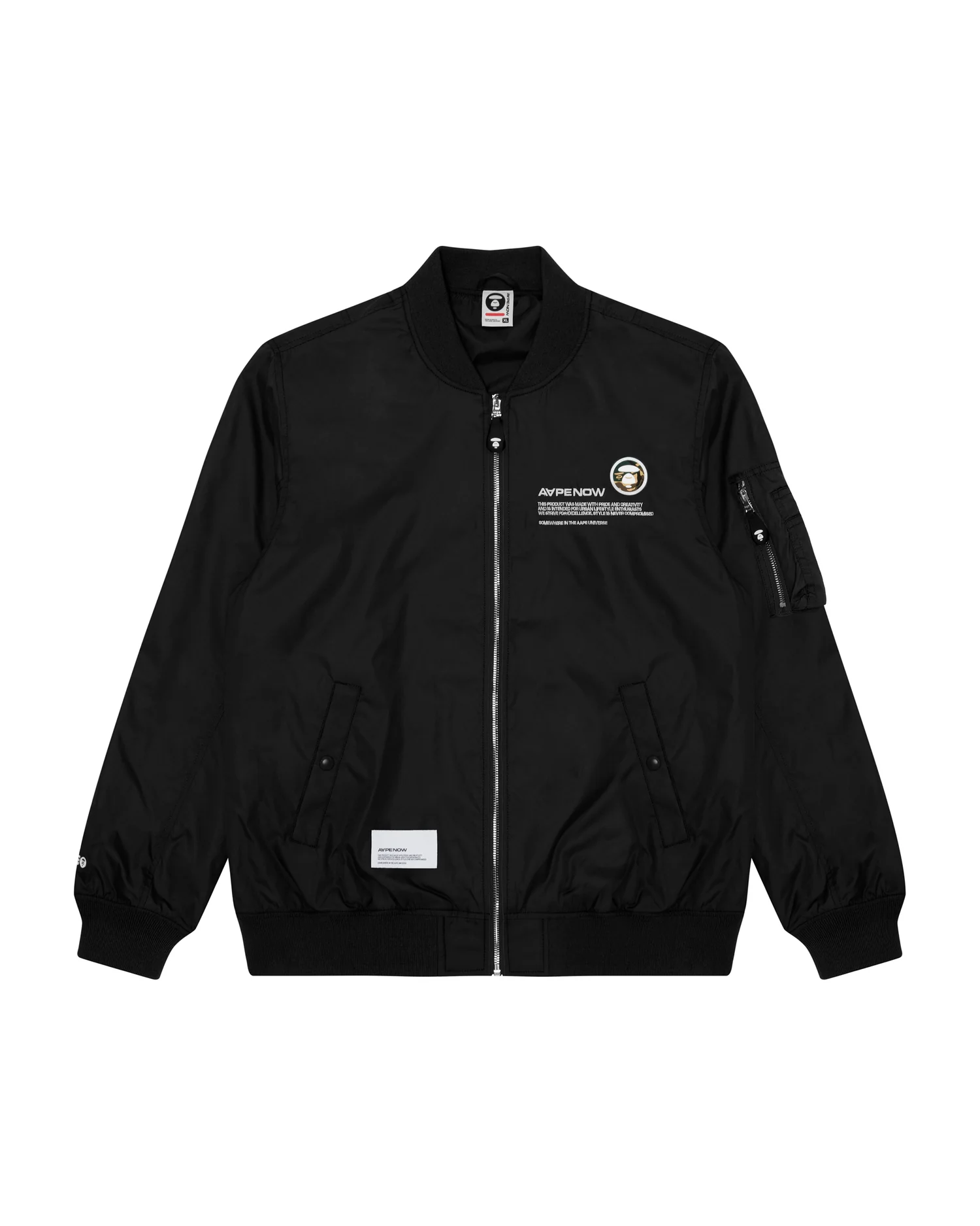 Moonface patch zip-up bomber jacket