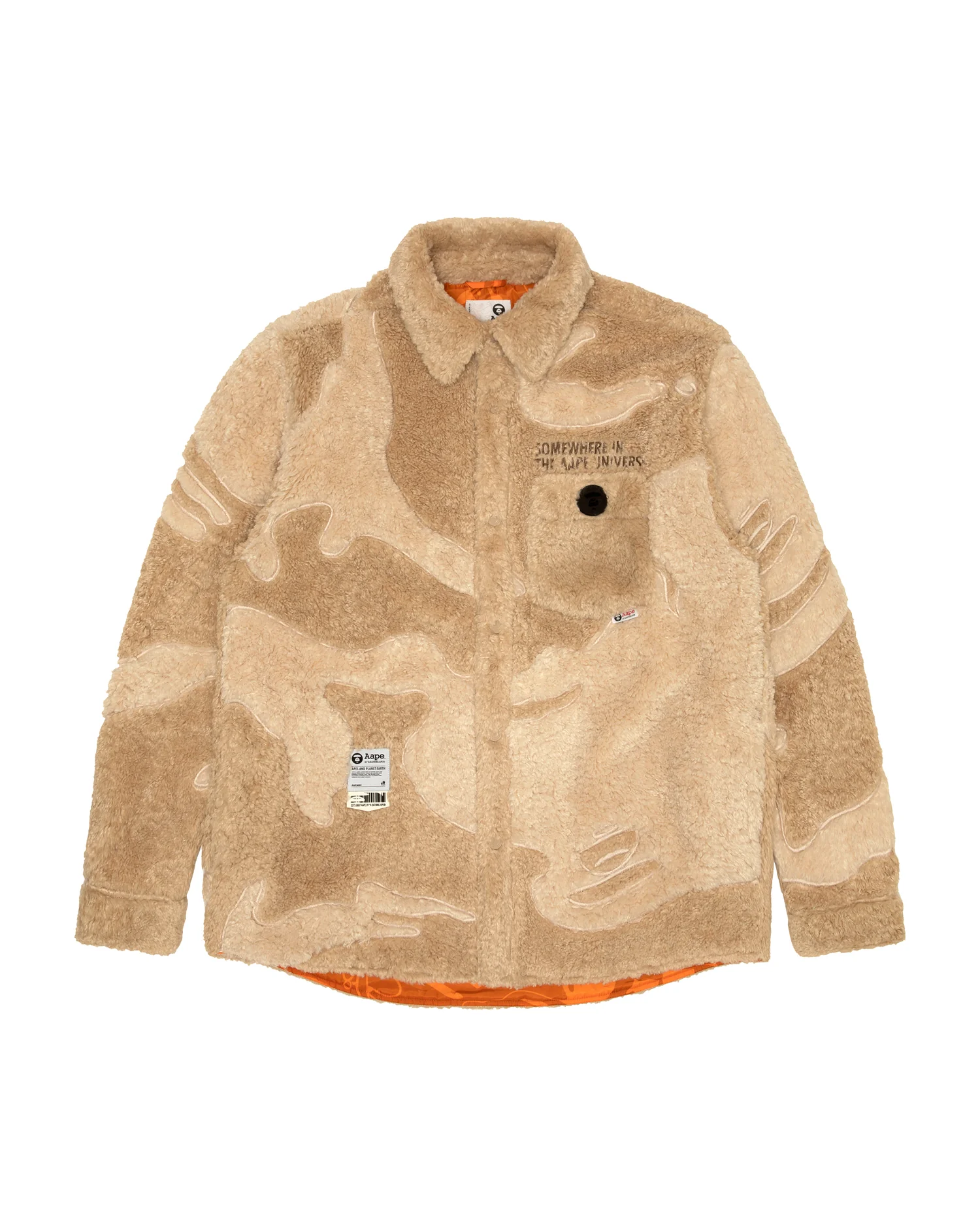 Moonface patch fleece shirt jacket