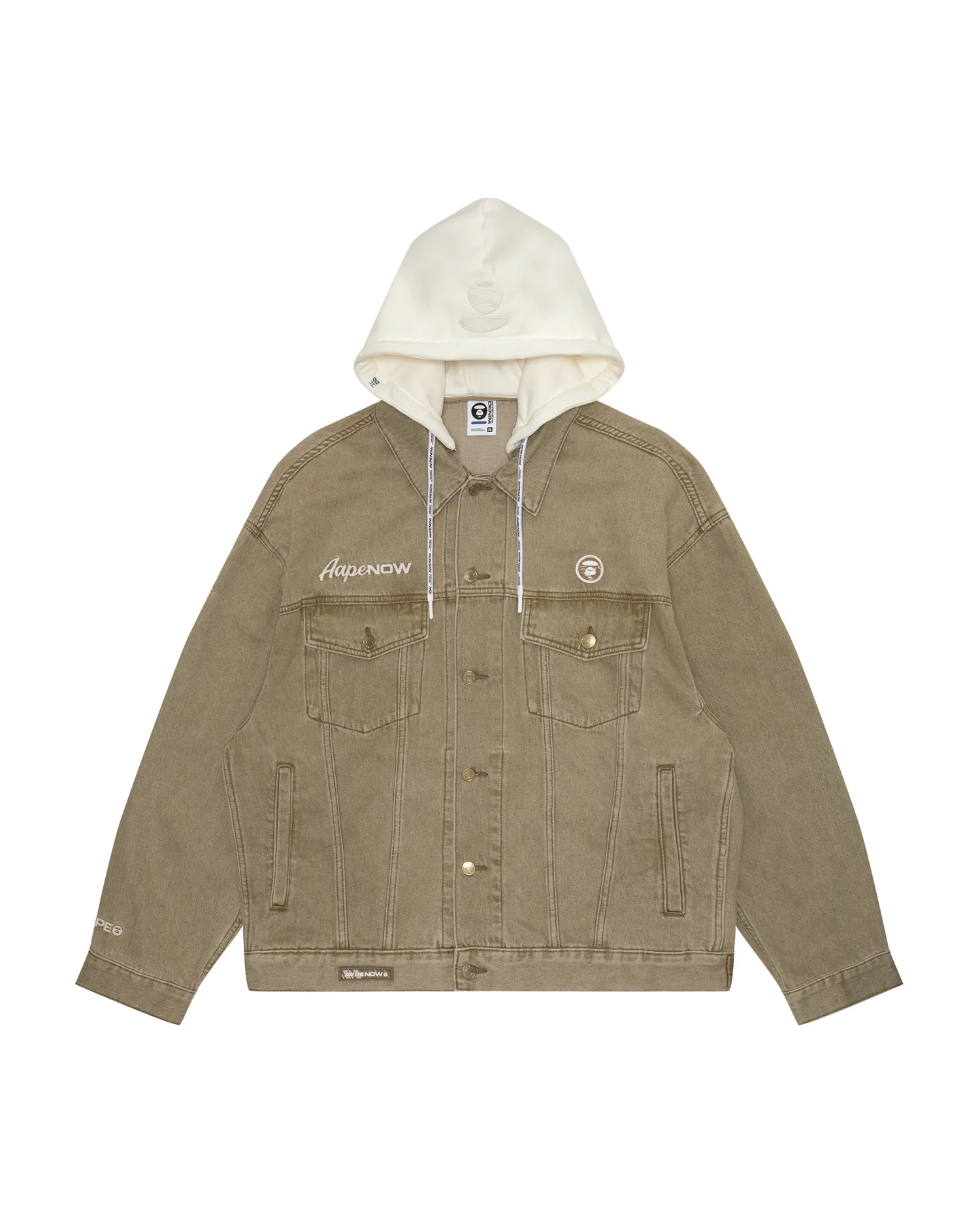 Moonface panelled hooded denim jacket