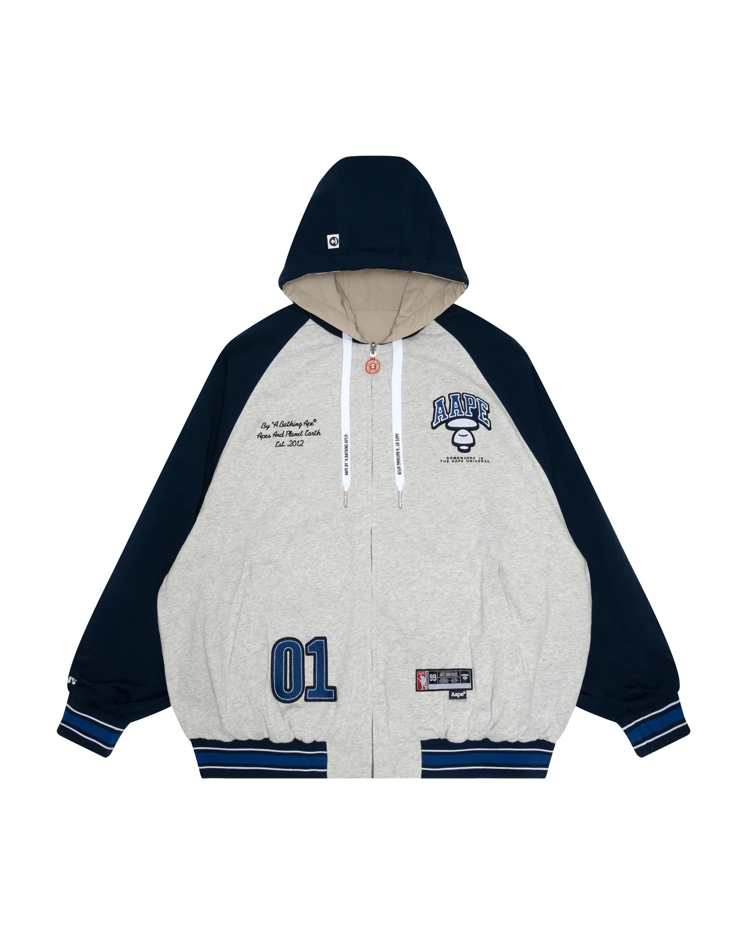 Moonface embroidered reversible zip-up hoodie