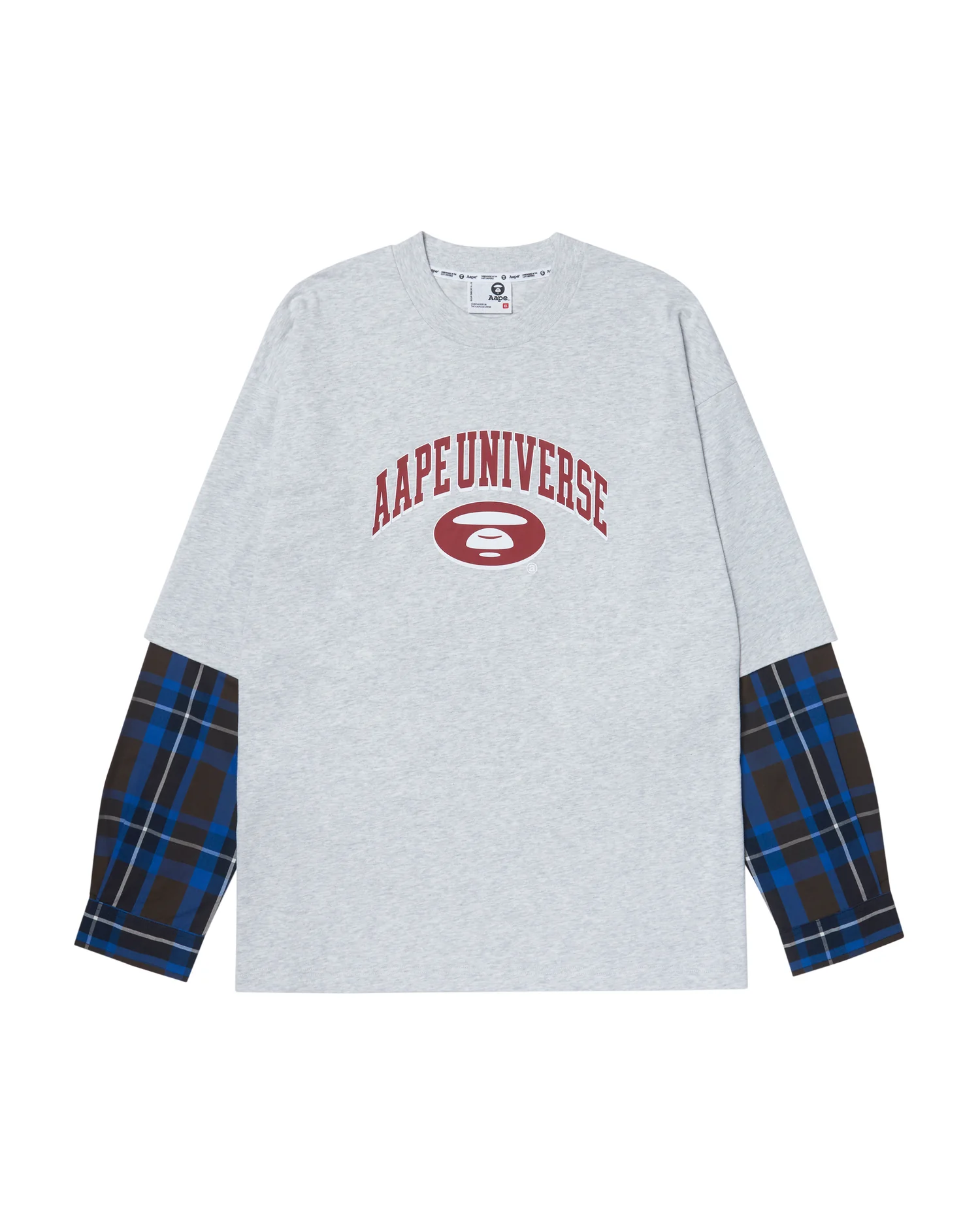 Moonface plaid-panelled long-sleeve tee