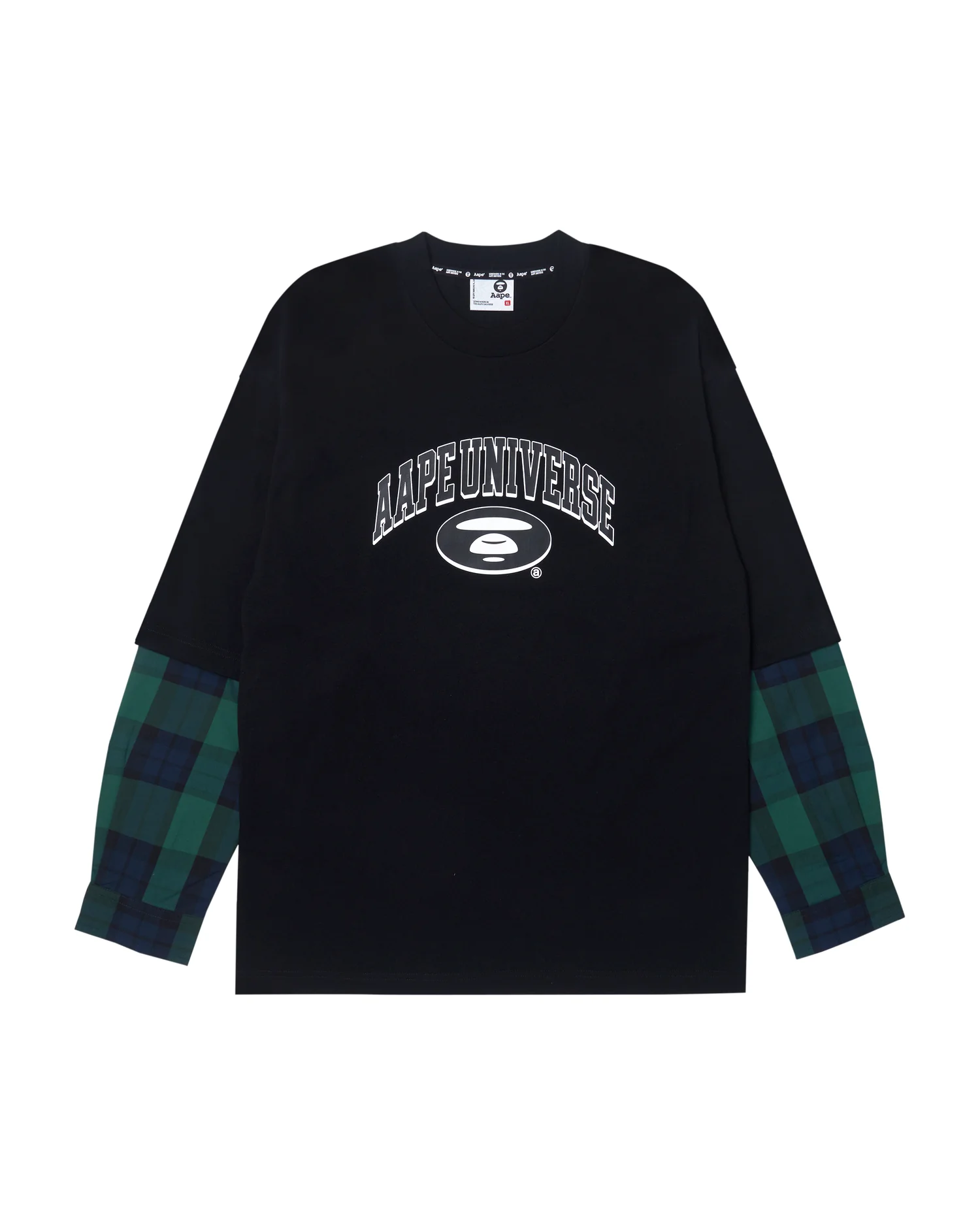 Moonface plaid-panelled long-sleeve tee