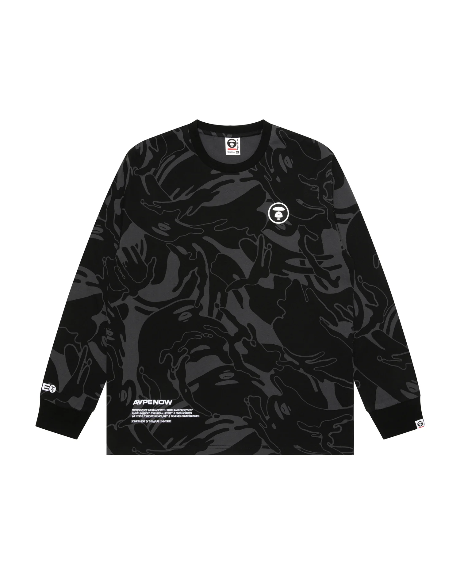 Moonface patch camo long-sleeve tee