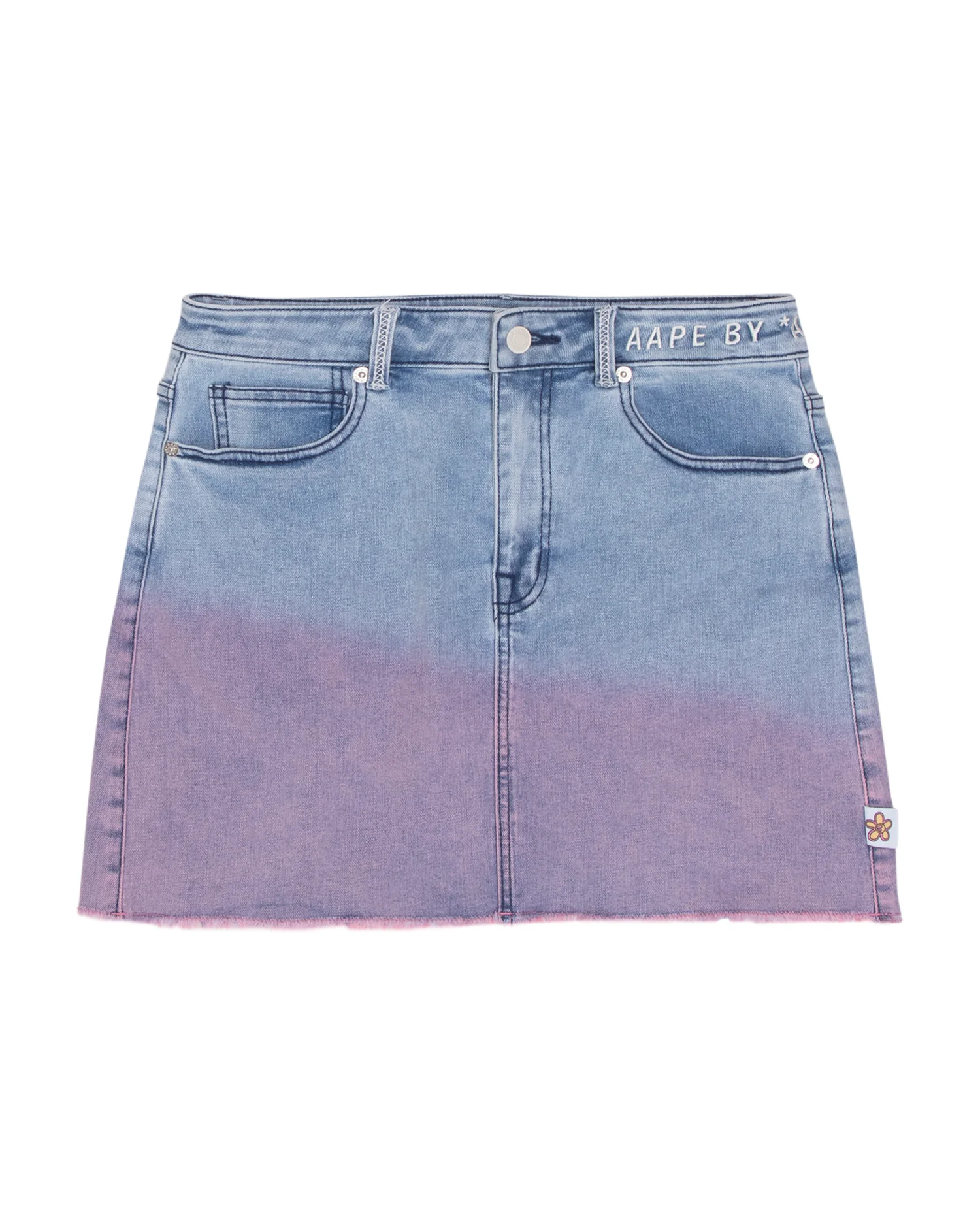 Two-tone washed mini denim skirt