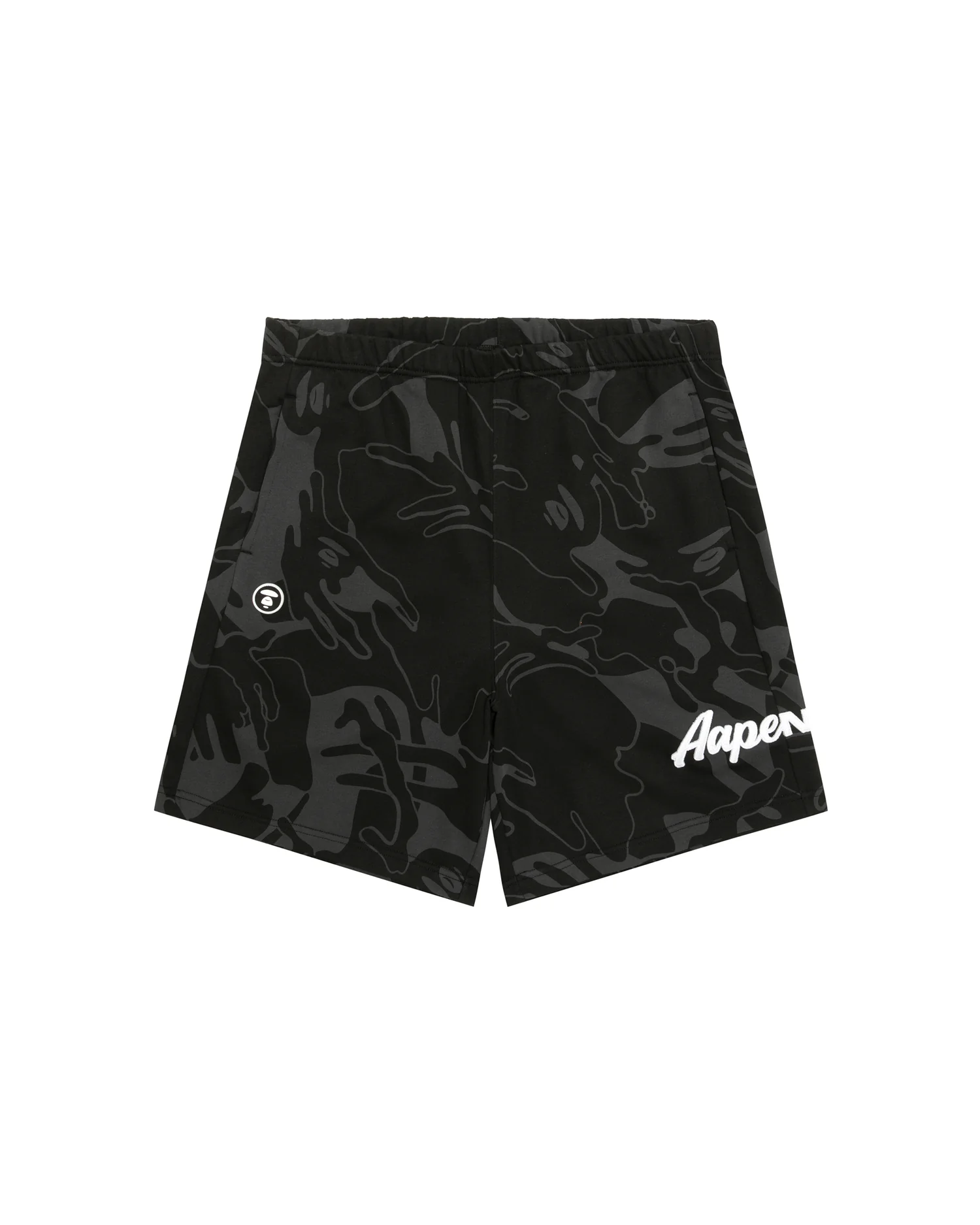 AAPENOW moonface logo camo sweat shorts
