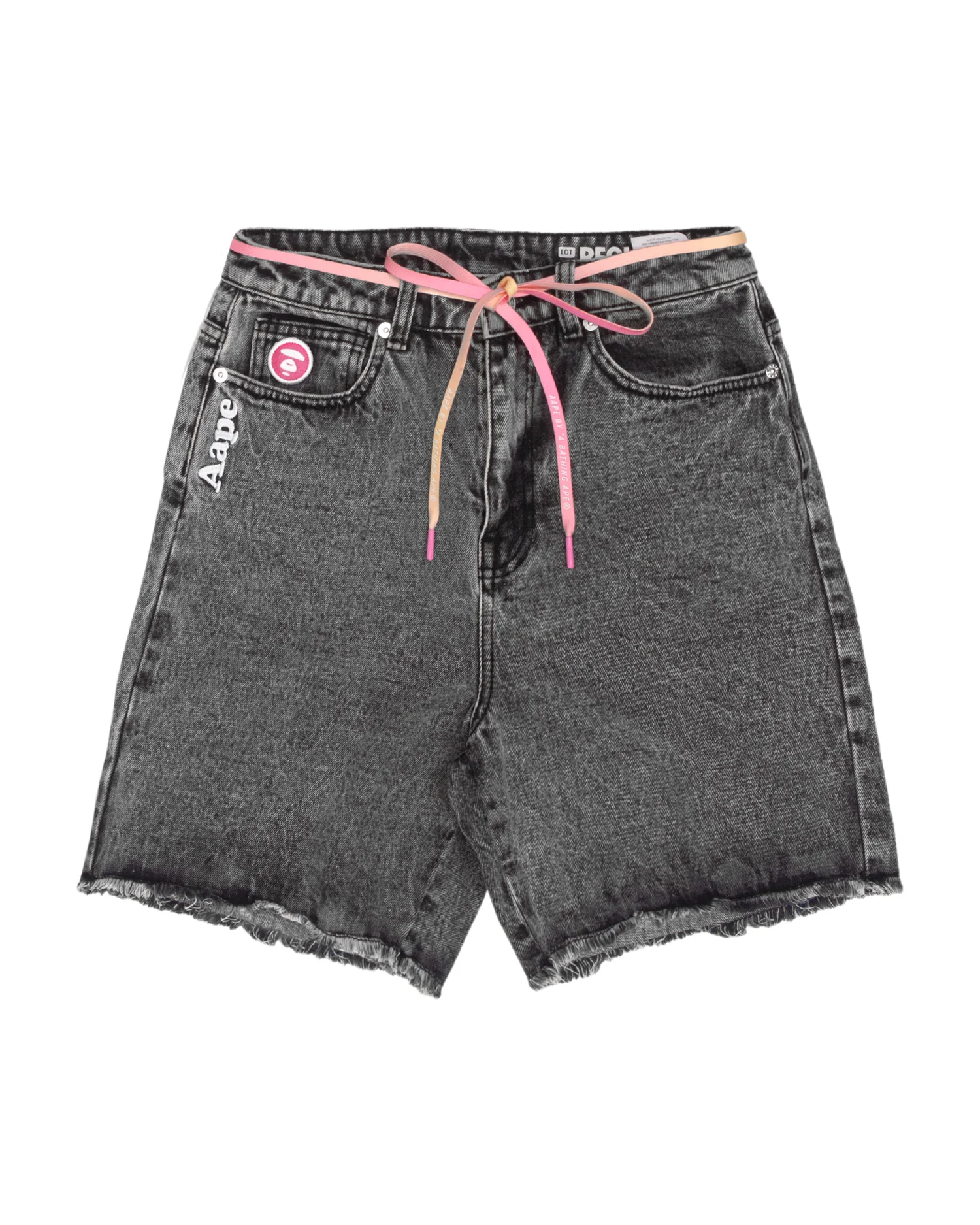 Moonface patch embroidered denim shorts