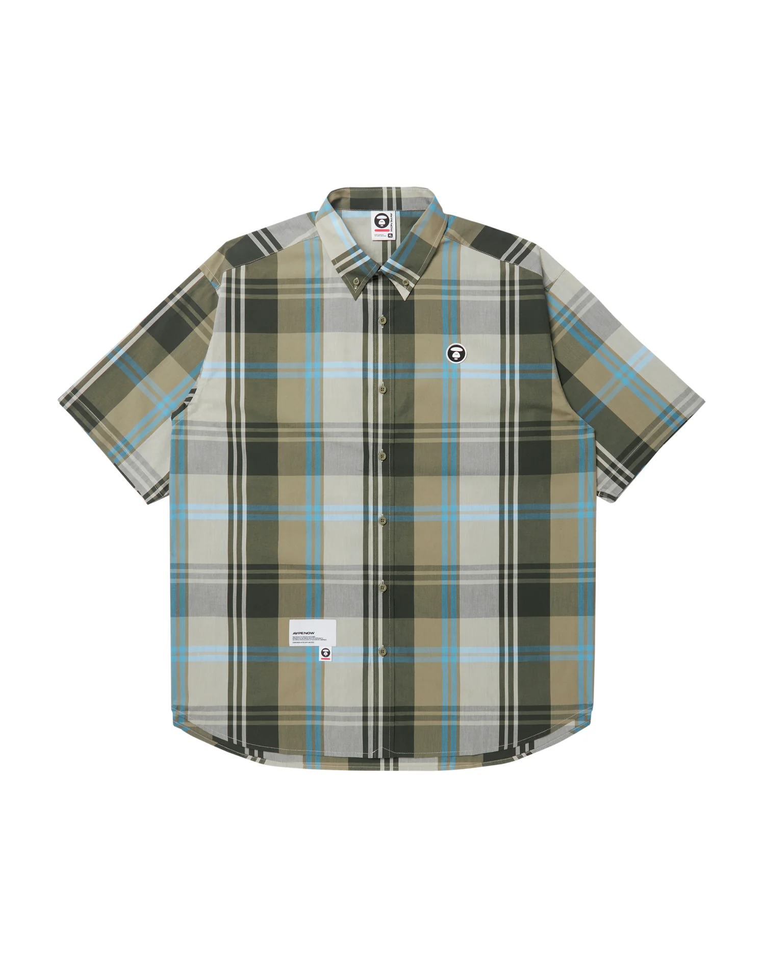 Moonface patch plaid short-sleeve shirt