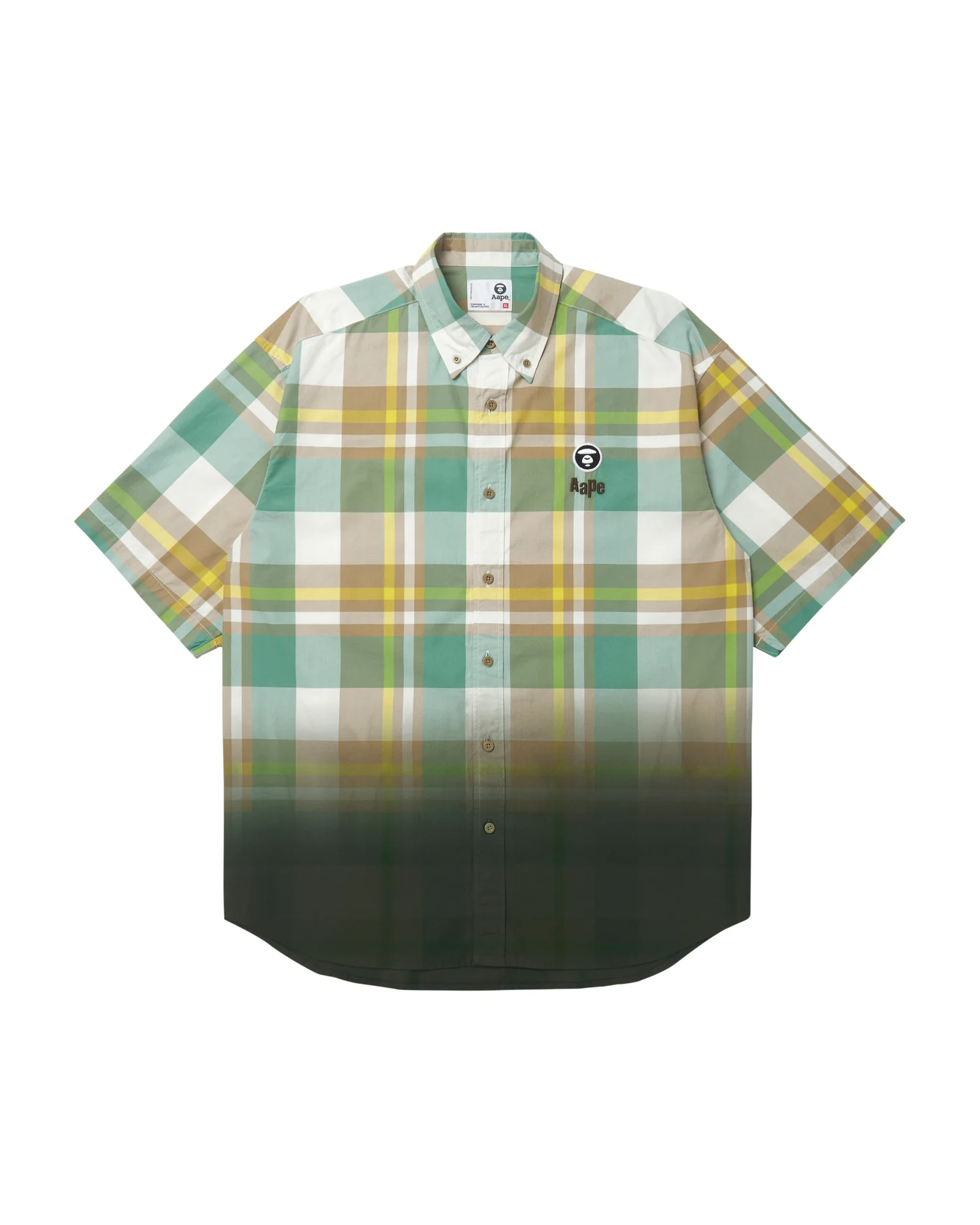 Moonface embroidered gradient plaid short-sleeve shirt