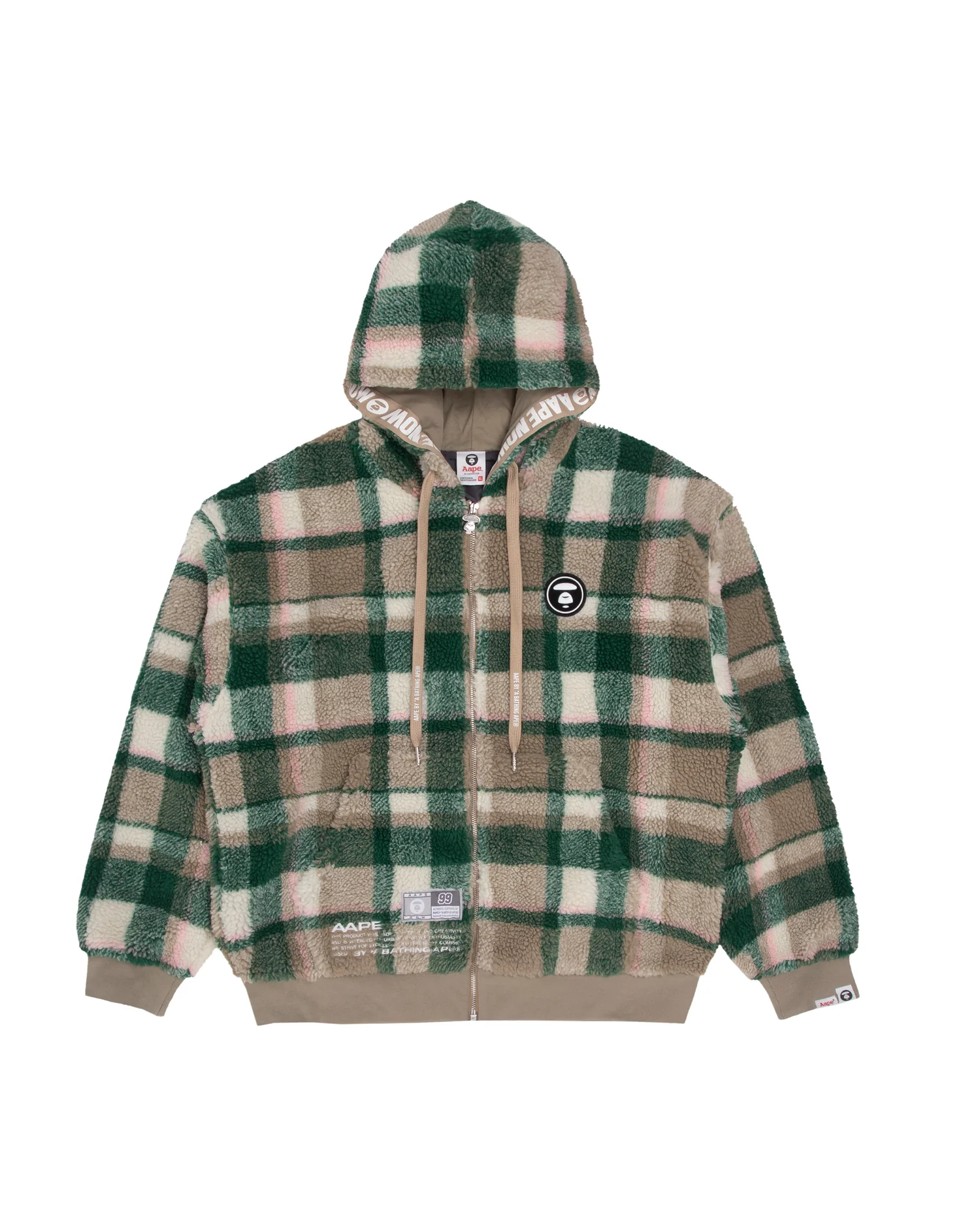 Moonface plaid fleece zip-up hoodie