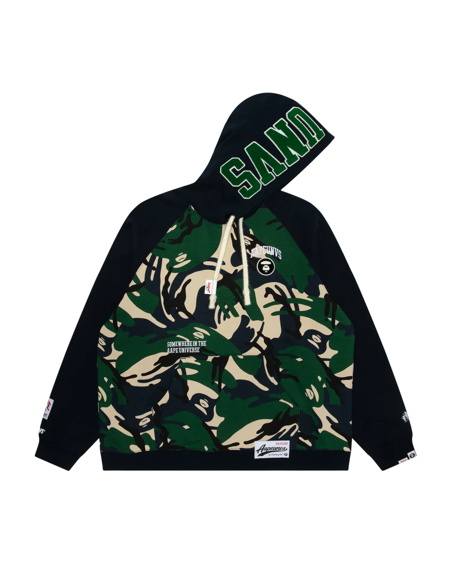 Moonface embroidered camo raglan hoodie