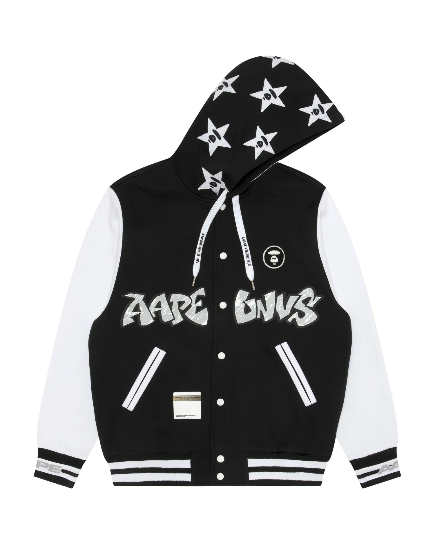 Moonface embroidered hooded baseball jacket