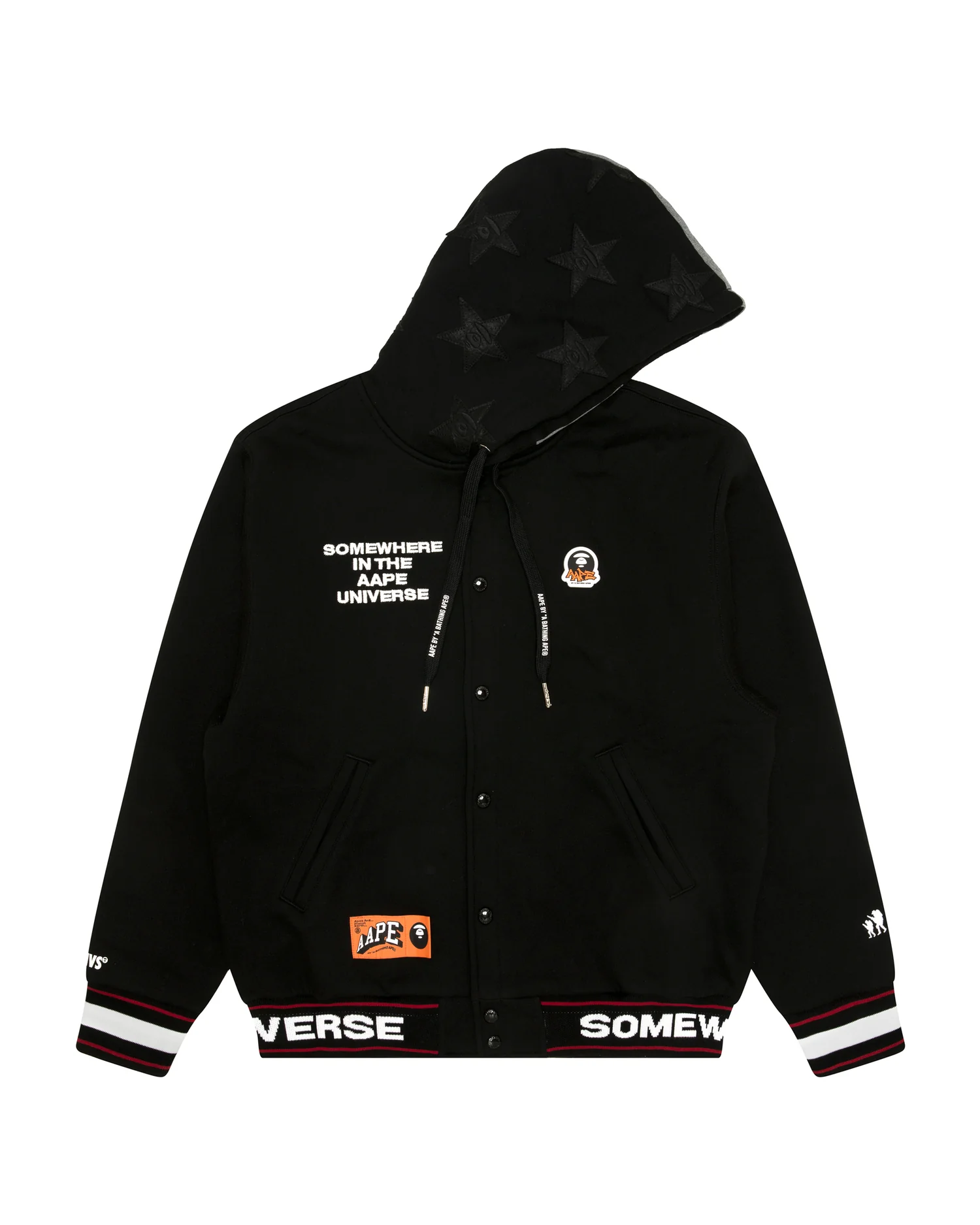 Moonface logo hooded varsity jacket