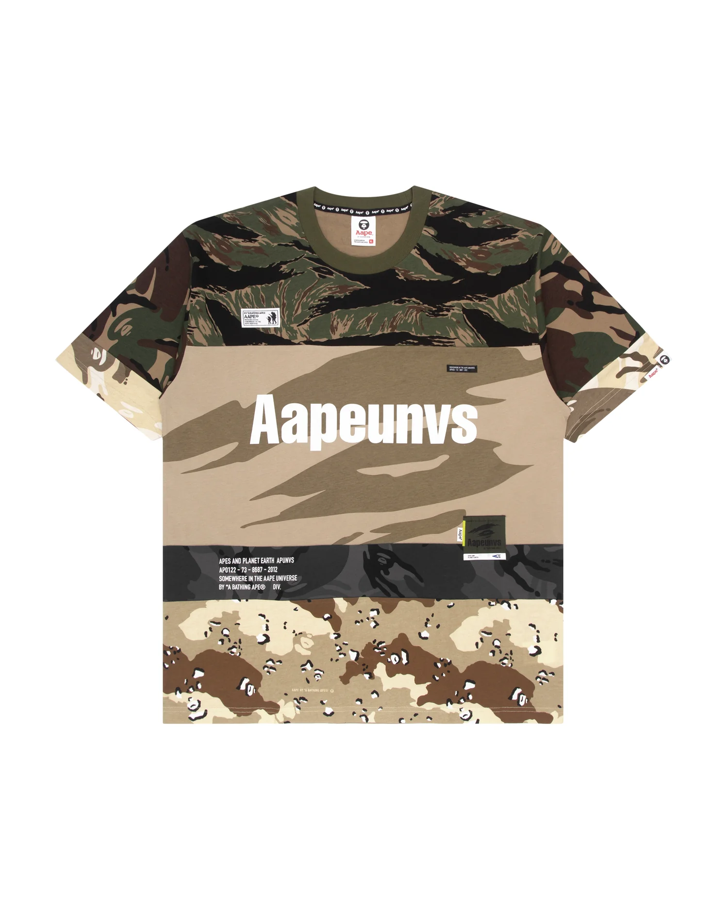 Colour blocked camo printed tee