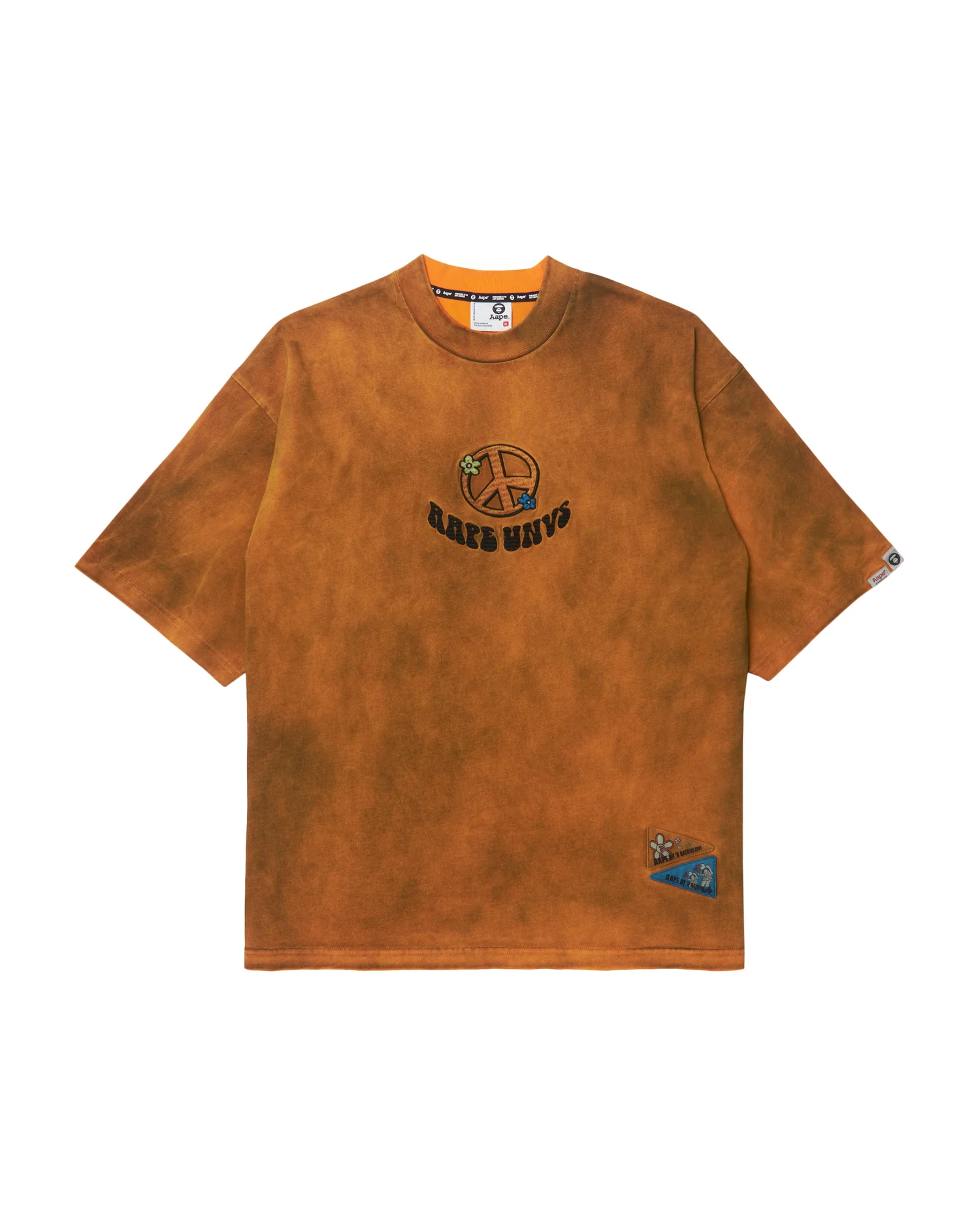 Moonface graphic embroidered tie-dye tee