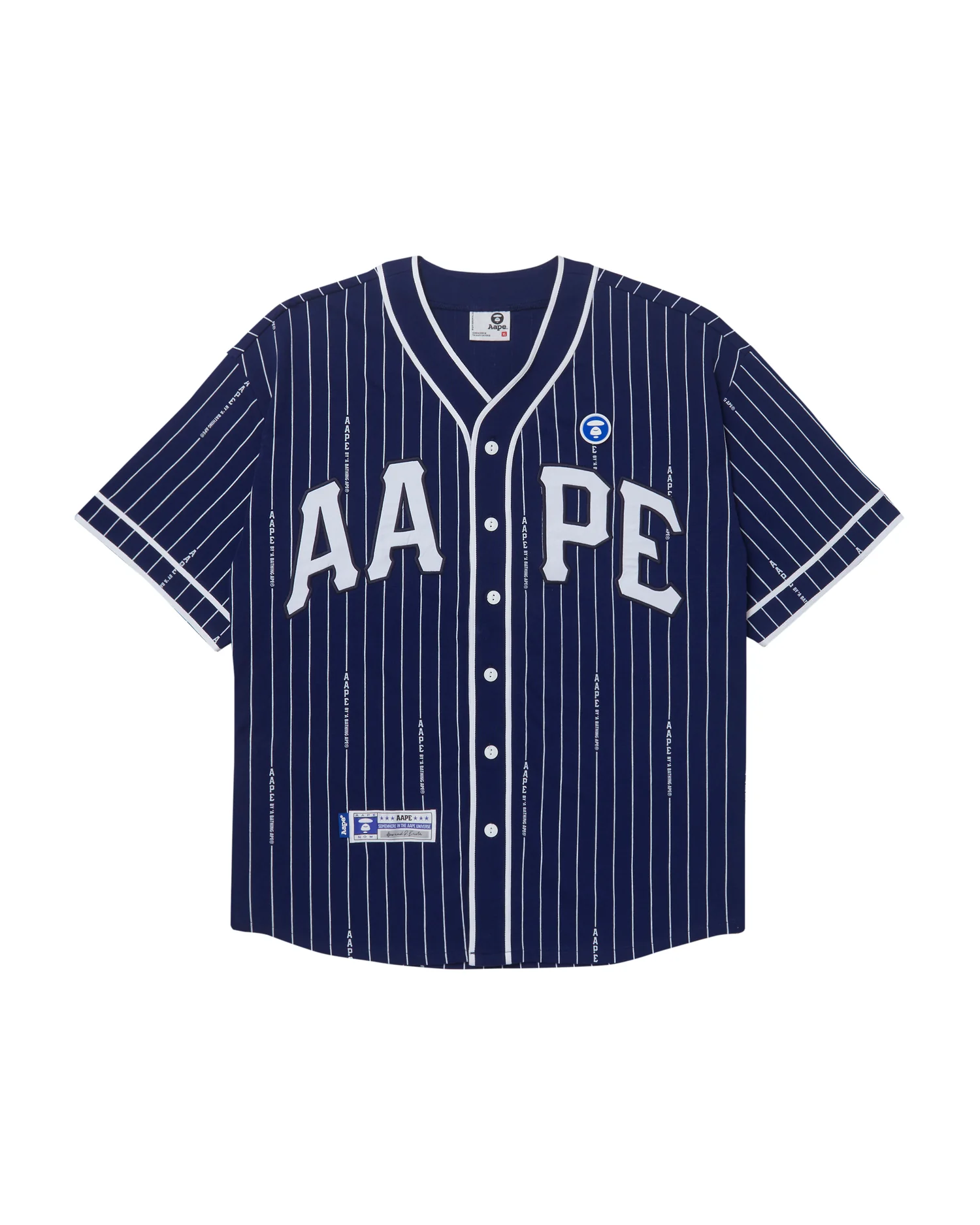 Moonface patch striped short-sleeve baseball shirt