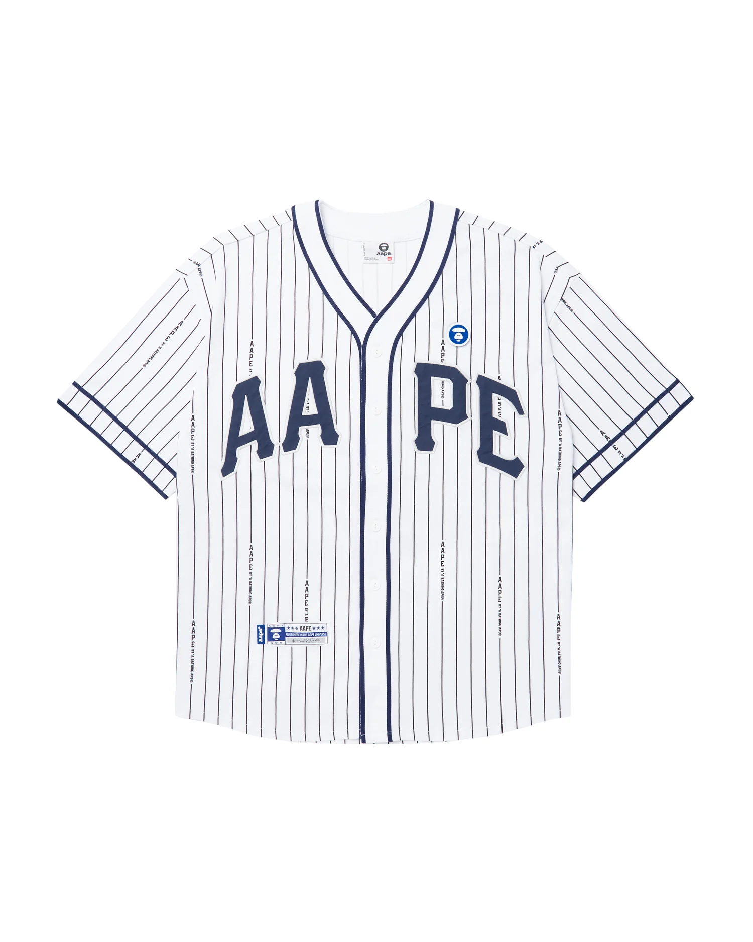 Moonface patch striped short-sleeve baseball shirt - Image 6